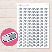 Gray Capsule Planner Stickers | I-9848 — 5 × 7 inch sheet and enlarged sticker detail