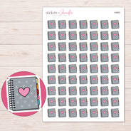 Gray Polka Dot Heart Planner Stickers | I-9853 — 5 × 7 inch sheet and enlarged sticker detail