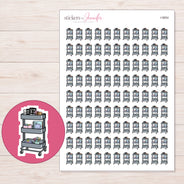 Gray Planner Supply Cart Planner Stickers | I-9854 — 5 × 7 inch sheet and enlarged sticker detail