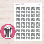 Gray Striped Popcorn Tub Planner Stickers | I-9859 — 5 × 7 inch sheet and enlarged sticker detail