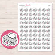 Gray Heart Printer Planner Stickers | I-9862 — 5 × 7 inch sheet and enlarged sticker detail