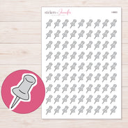 Light Gray Push Pin Planner Stickers | I-9863 — 5 × 7 inch sheet and enlarged sticker detail