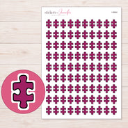 Magenta Puzzle Piece Planner Stickers | I-9864 — 5 × 7 inch sheet and enlarged sticker detail