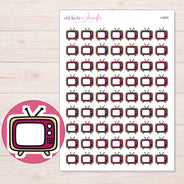 Magenta Retro Television Planner Stickers | I-9865 — 5 × 7 inch sheet and enlarged sticker detail