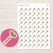 Gold Razor Planner Stickers | I-9867 — 5 × 7 inch sheet and enlarged sticker detail