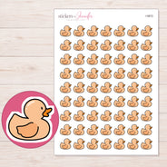 Peach Rubber Duck Planner Stickers | I-9872 — 5 × 7 inch sheet and enlarged sticker detail