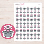 Gray Shipping Box with Hearts Planner Stickers | I-9878 — 5 × 7 inch sheet and enlarged sticker detail