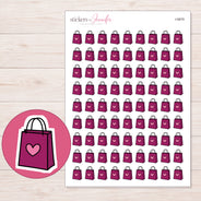 Magenta Heart Shopping Bag Planner Stickers | I-9879 — 5 × 7 inch sheet and enlarged sticker detail