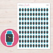 Teal Watch with Dark Face Planner Stickers | I-9882 — 5 × 7 inch sheet and enlarged sticker detail