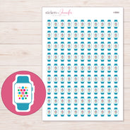 Teal Smartwatch with App Icons Planner Stickers | I-9884 — 5 × 7 inch sheet and enlarged sticker detail