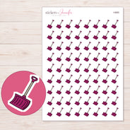Magenta Snow Shovel Planner Stickers | I-9885 — 5 × 7 inch sheet and enlarged sticker detail