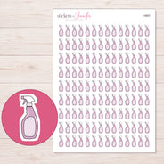 Pale Pink Spray Bottle Planner Stickers | I-9887 — 5 × 7 inch sheet and enlarged sticker detail