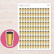 Gold Travel Tumbler Planner Stickers | I-9896 — 5 × 7 inch sheet and enlarged sticker detail