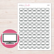 Gray Flat Screen Television Planner Stickers | I-9899 — 5 × 7 inch sheet and enlarged sticker detail