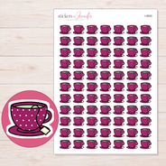 Magenta Polka Dot Teacup Planner Stickers | I-9900 — 5 × 7 inch sheet and enlarged sticker detail