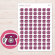 Magenta Rotary Telephone Planner Stickers | I-9903 — 5 × 7 inch sheet and enlarged sticker detail