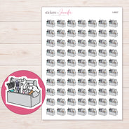 Gray Toolbox with Tools Planner Stickers | I-9907 — 5 × 7 inch sheet and enlarged sticker detail