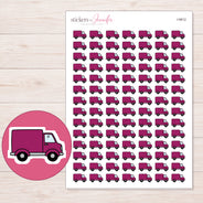 Magenta Delivery Truck Planner Stickers | I-9912 — 5 × 7 inch sheet and enlarged sticker detail