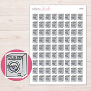 Gray Washing Machine Planner Stickers | I-9926 — 5 × 7 inch sheet and enlarged sticker detail