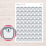 Gray Bathroom Scale Planner Stickers | I-9928 — 5 × 7 inch sheet and enlarged sticker detail
