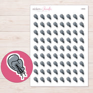 Gray Boxing Glove Planner Stickers | I-9930 — 5 × 7 inch sheet and enlarged sticker detail