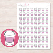 Pink Sleeve Coffee Cup Planner Stickers | I-9933 — 5 × 7 inch sheet and enlarged sticker detail