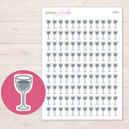 Gray Wine Glass Planner Stickers | I-9936 — 5 × 7 inch sheet and enlarged sticker detail