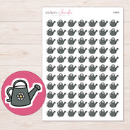 Charcoal Flower Watering Can Planner Stickers | I-9946 — 5 × 7 inch sheet and enlarged sticker detail