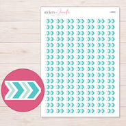 Teal Chevron Arrow Planner Stickers | I-9950 — 5 × 7 inch sheet and enlarged sticker detail