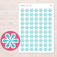 Teal Flower Asterisk Planner Stickers | I-9951 — 5 × 7 inch sheet and enlarged sticker detail