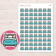 Teal Blanket Bed Planner Stickers | I-9954 — 5 × 7 inch sheet and enlarged sticker detail