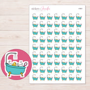 Teal Bubble Bath Planner Stickers | I-9961 — 5 × 7 inch sheet and enlarged sticker detail