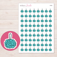 Teal Bath Pouf Planner Stickers | I-9962 — 5 × 7 inch sheet and enlarged sticker detail