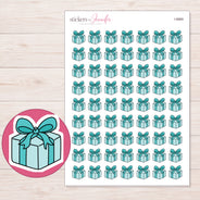 Teal Wrapped Gift Planner Stickers | I-9969 — 5 × 7 inch sheet and enlarged sticker detail