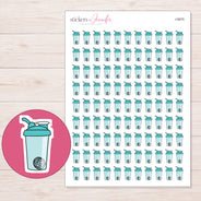 Teal Shaker Bottle Planner Stickers | I-9975 — 5 × 7 inch sheet and enlarged sticker detail