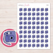 Purple Instant Camera Planner Stickers | I-9982 — 5 × 7 inch sheet and enlarged sticker detail