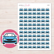 Blue Front View Car Planner Stickers | I-9983 — 5 × 7 inch sheet and enlarged sticker detail