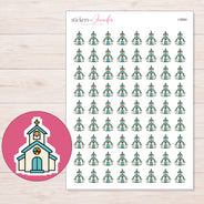 Teal Roof Church Planner Stickers | I-9984 — 5 × 7 inch sheet and enlarged sticker detail