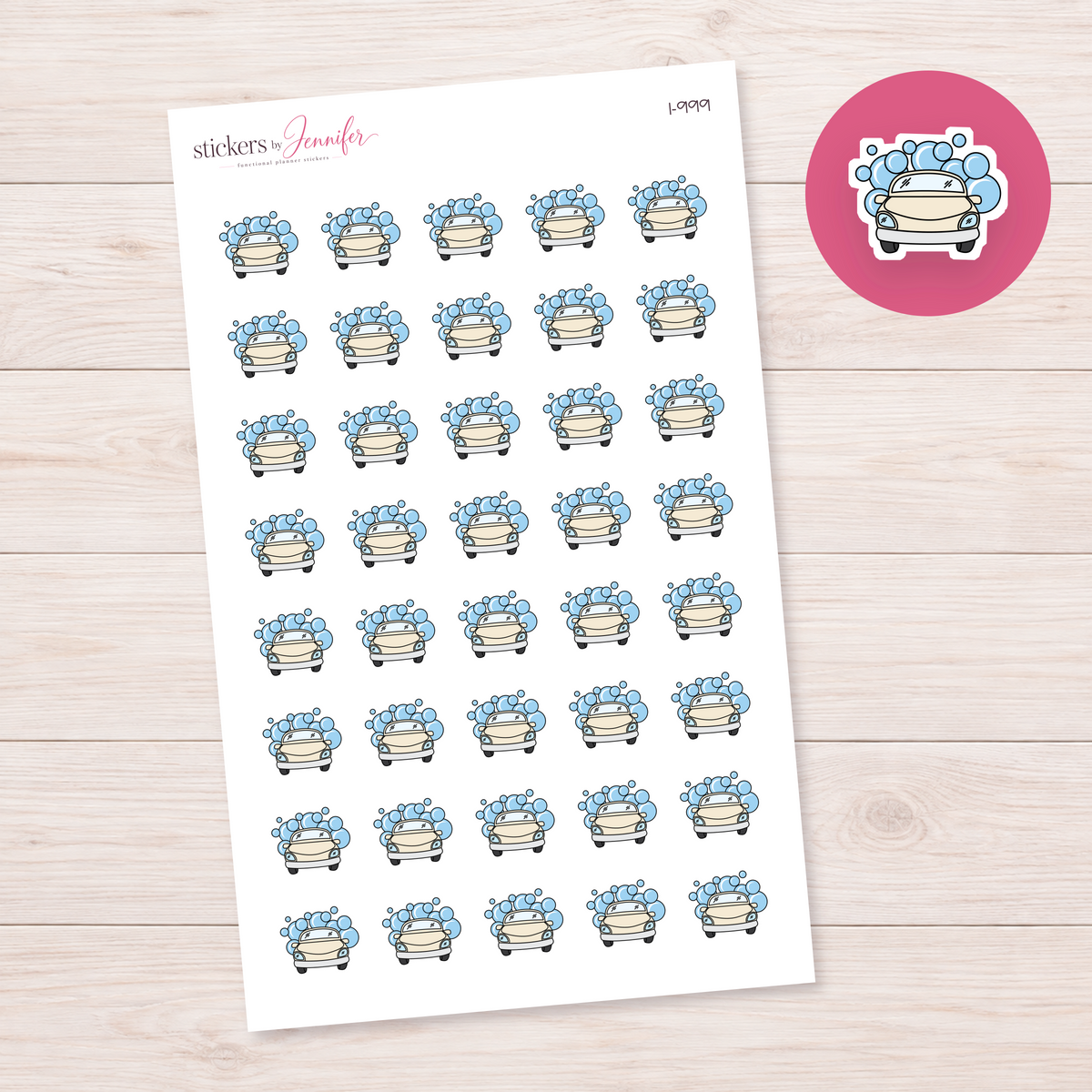 Cream Bubbly Car Wash Planner Stickers | I-999