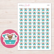 Chihuahua in Teal Bath Planner Stickers | I-9991 — 5 × 7 inch sheet and enlarged sticker detail