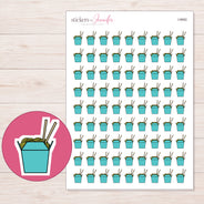 Teal Noodle Takeout Box Planner Stickers | I-9992 — 5 × 7 inch sheet and enlarged sticker detail