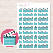 Teal Clapperboard Planner Stickers | I-9995 — 5 × 7 inch sheet and enlarged sticker detail