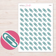 Teal Paper Clip Planner Stickers | I-9996 — 5 × 7 inch sheet and enlarged sticker detail