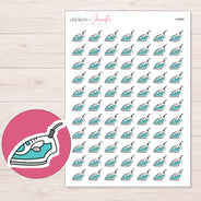 Teal Clothes Iron Planner Stickers | I-9998 — 5 × 7 inch sheet and enlarged sticker detail