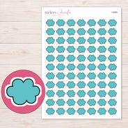 Teal Doodle Cloud Planner Stickers | I-9999 — 5 × 7 inch sheet and enlarged sticker detail