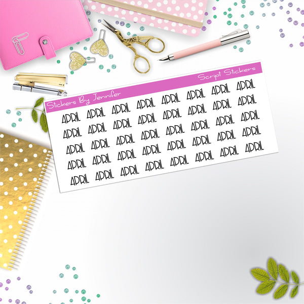 April Script Stickers, Typography Stickers, Planner Stickers