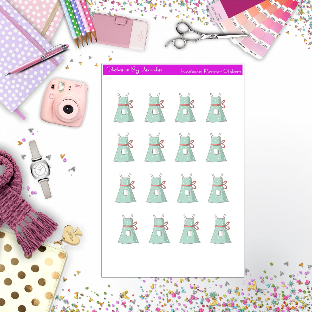 Apron Stickers, Planner Stickers, Journal Stickers, Functional Planner Stickers, Stationary Stickers