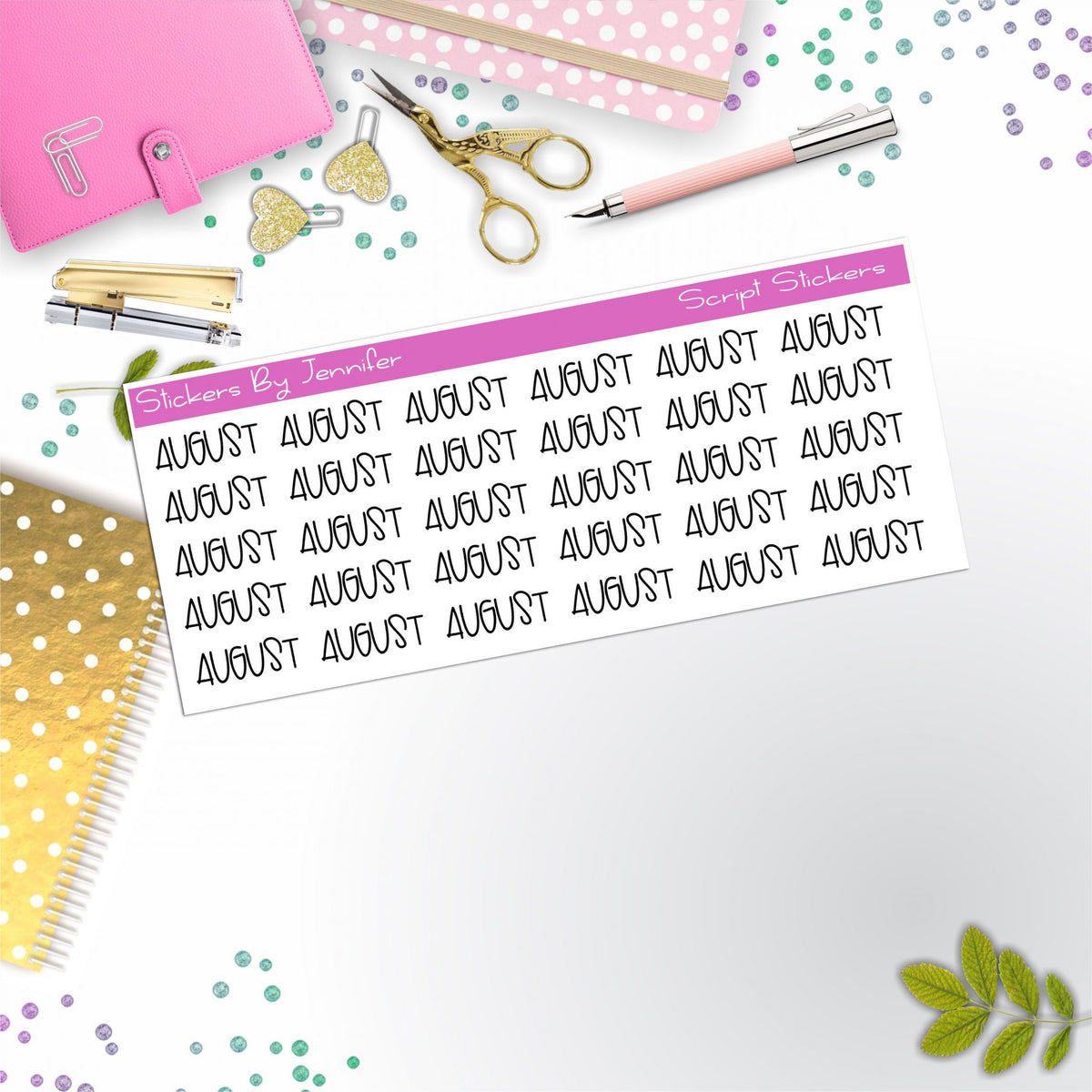 August Script Stickers, Typography Stickers, Planner Stickers