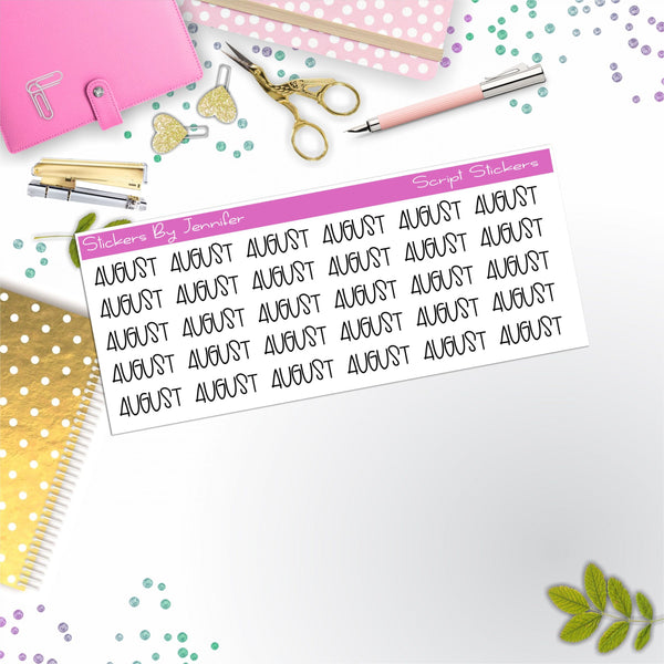 August Script Stickers, Typography Stickers, Planner Stickers