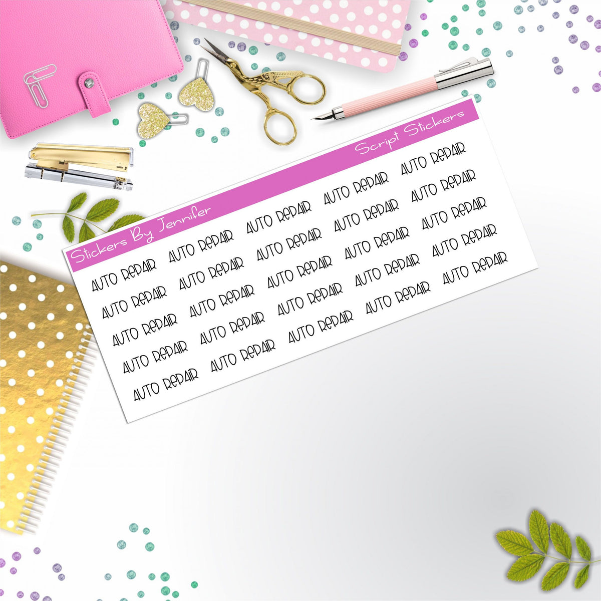 Auto Repair Script Stickers, Typography Stickers, Planner Stickers